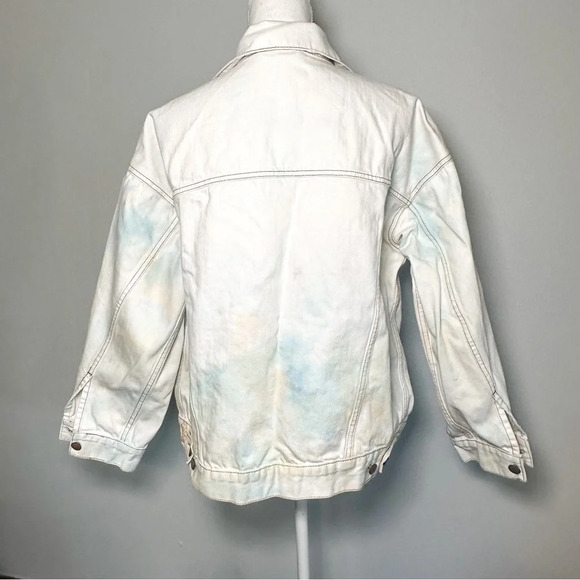 Free People White Multi Colored Tie Dye Denim Oversized Jacket - Picture 6 of 8